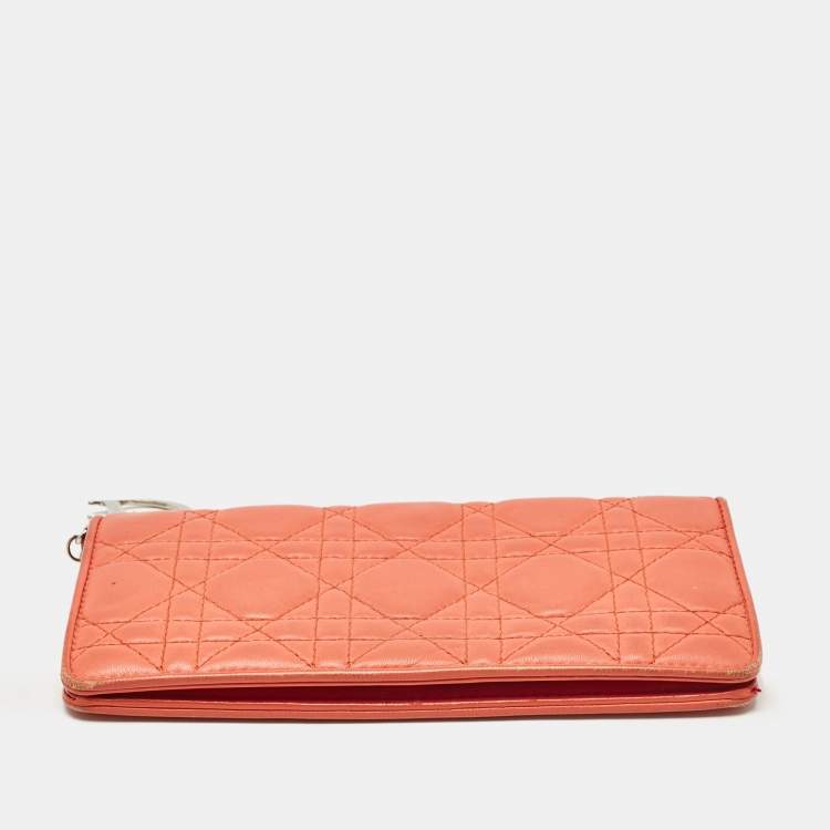 Pre Owned Dior Orange Cannage Leather Lady Dior Bifold Wallet