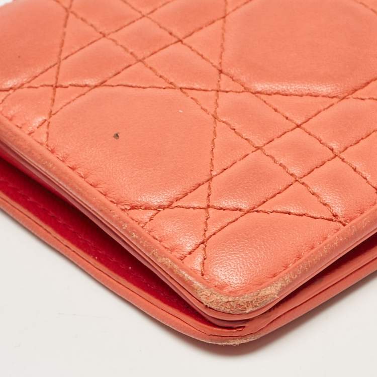Pre Owned Dior Orange Cannage Leather Lady Dior Bifold Wallet