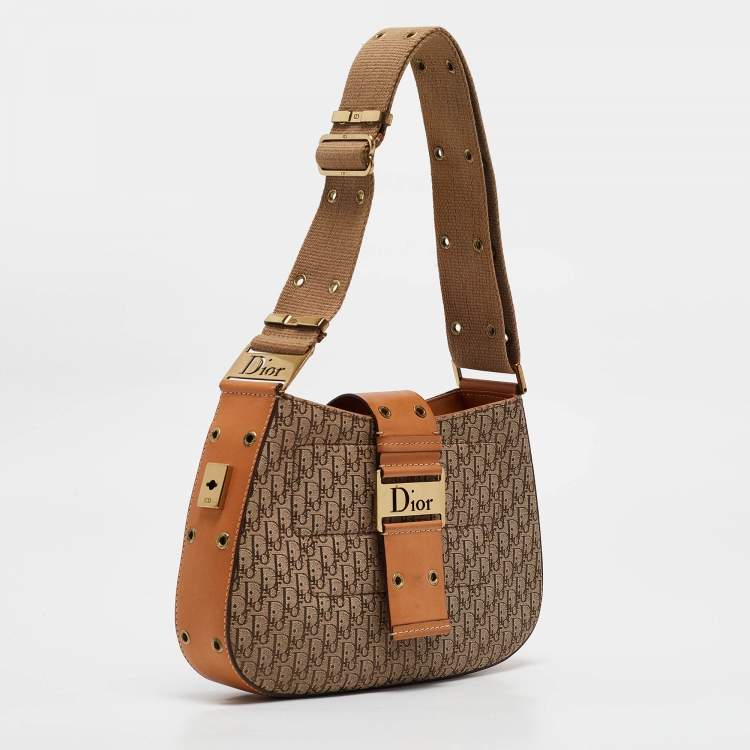 Pre Owned Dior Beige/Tan Oblique Canvas and Leather Street Chic Hobo