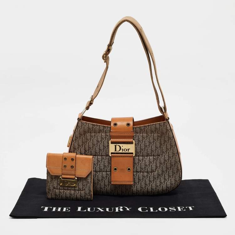 Pre Owned Dior Beige/Tan Oblique Canvas and Leather Street Chic Hobo