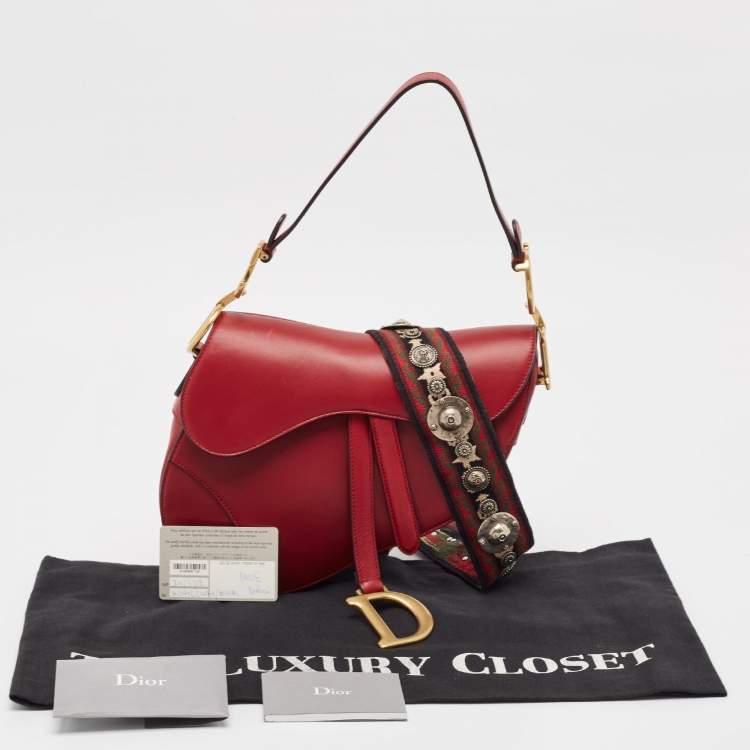 Pre Owned Dior Red Leather Saddle Bag