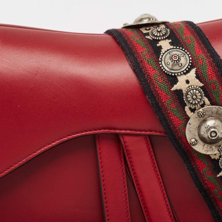 Pre Owned Dior Red Leather Saddle Bag