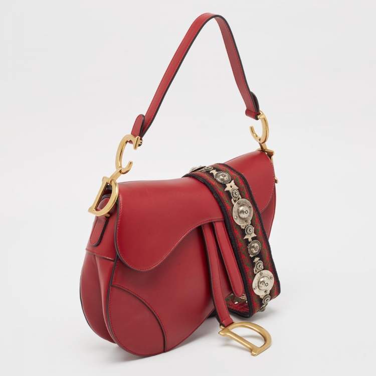 Pre Owned Dior Red Leather Saddle Bag