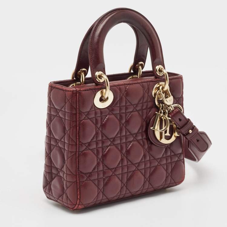 Pre Owned Dior Burgundy Cannage Leather Small Lady Dior My ABCDior Tote