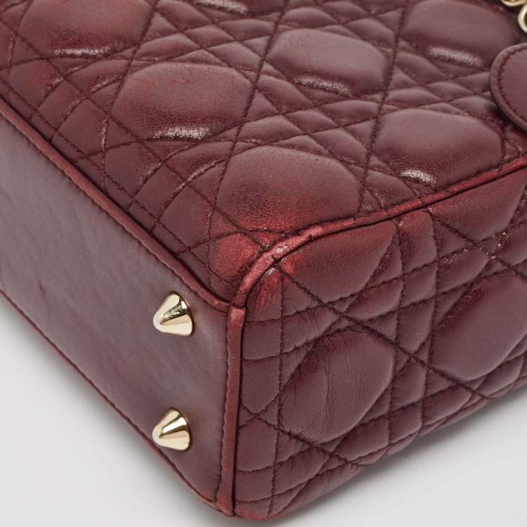 Pre Owned Dior Burgundy Cannage Leather Small Lady Dior My ABCDior Tote