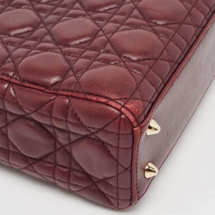 Pre Owned Dior Burgundy Cannage Leather Small Lady Dior My ABCDior Tote