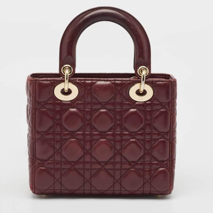 Pre Owned Dior Burgundy Cannage Leather Small Lady Dior My ABCDior Tote