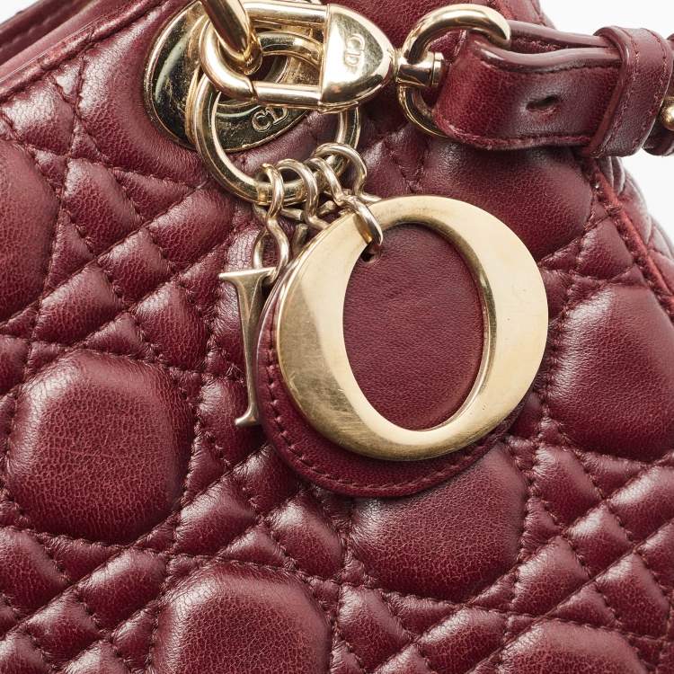 Pre Owned Dior Burgundy Cannage Leather Small Lady Dior My ABCDior Tote