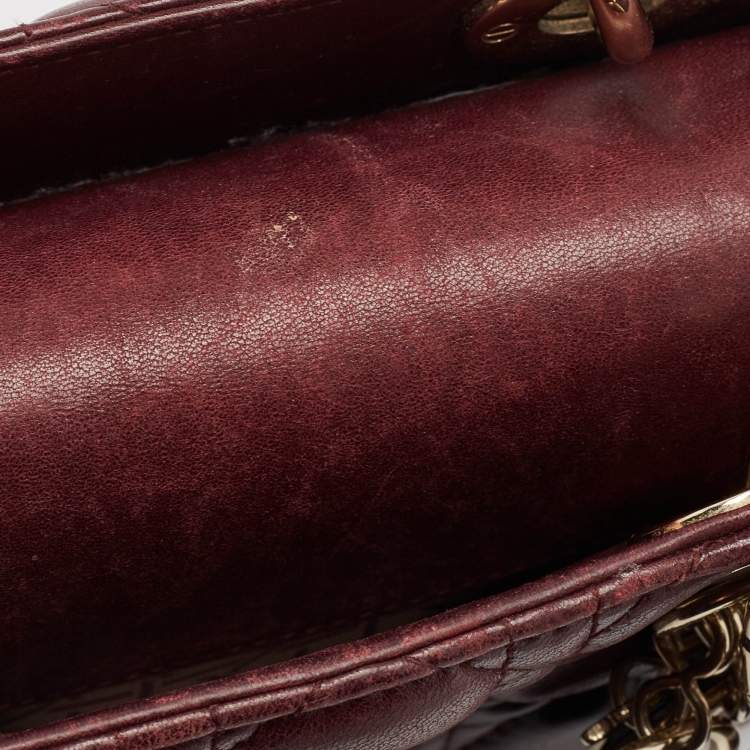 Pre Owned Dior Burgundy Cannage Leather Small Lady Dior My ABCDior Tote