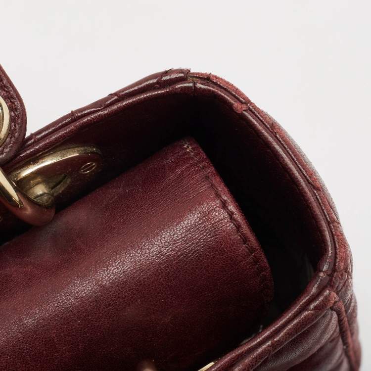 Pre Owned Dior Burgundy Cannage Leather Small Lady Dior My ABCDior Tote
