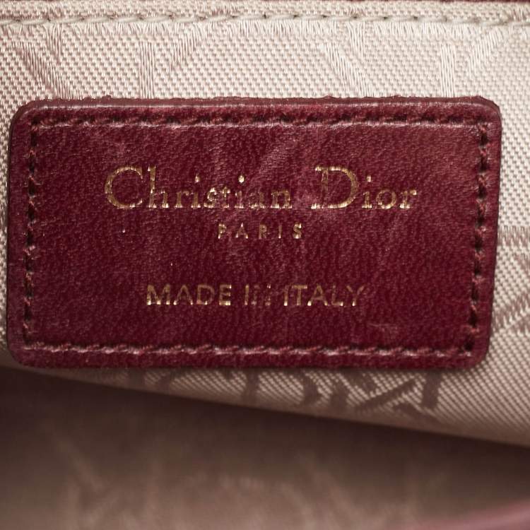 Pre Owned Dior Burgundy Cannage Leather Small Lady Dior My ABCDior Tote
