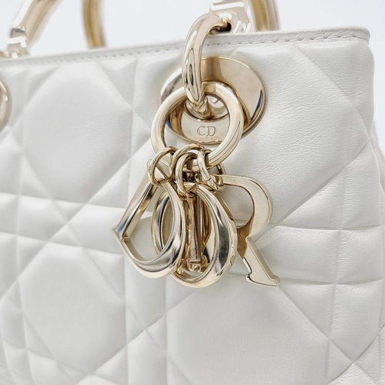مملوكة مسبقًا Christian Dior White Leather Lady Dior 95.22 Bag