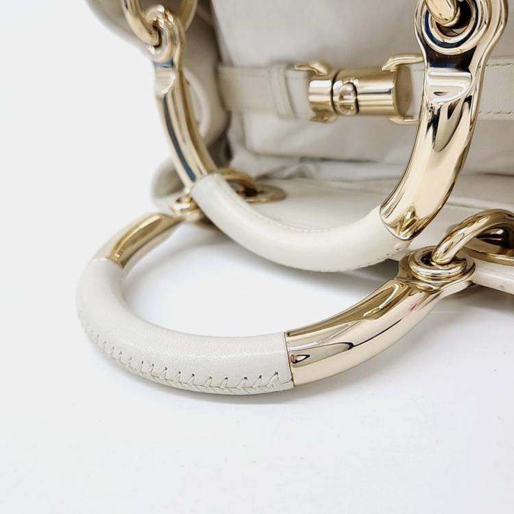 مملوكة مسبقًا Christian Dior White Leather Lady Dior 95.22 Bag