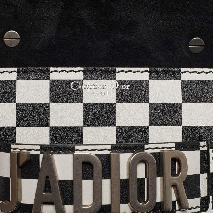 Pre Owned Dior Black/White Leather Mini Checkered J'Adior Crossbody Bag