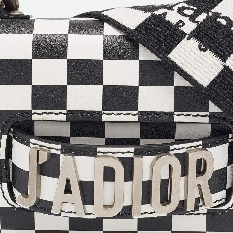 Pre Owned Dior Black/White Leather Mini Checkered J'Adior Crossbody Bag