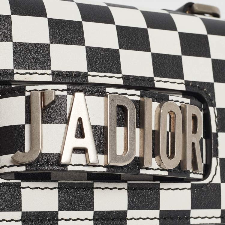 Pre Owned Dior Black/White Leather Mini Checkered J'Adior Crossbody Bag
