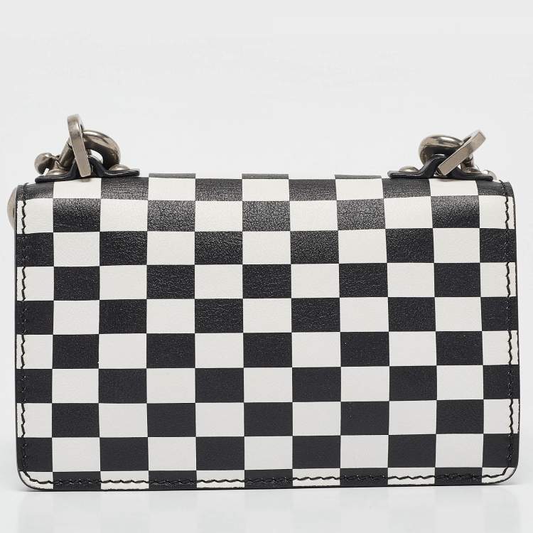 Pre Owned Dior Black/White Leather Mini Checkered J'Adior Crossbody Bag