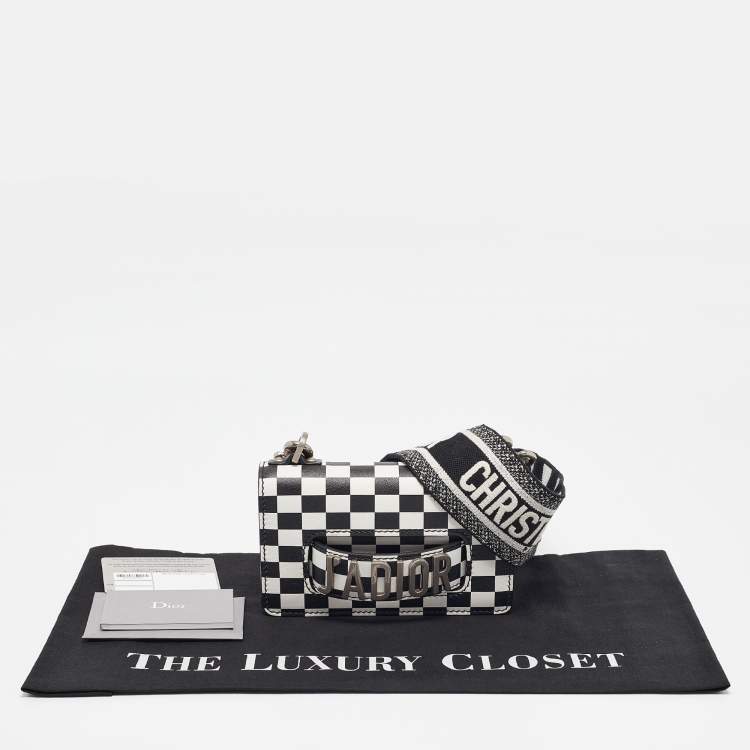 Pre Owned Dior Black/White Leather Mini Checkered J'Adior Crossbody Bag