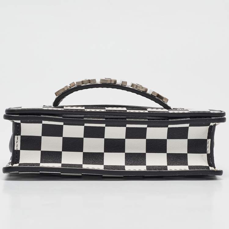 Pre Owned Dior Black/White Leather Mini Checkered J'Adior Crossbody Bag