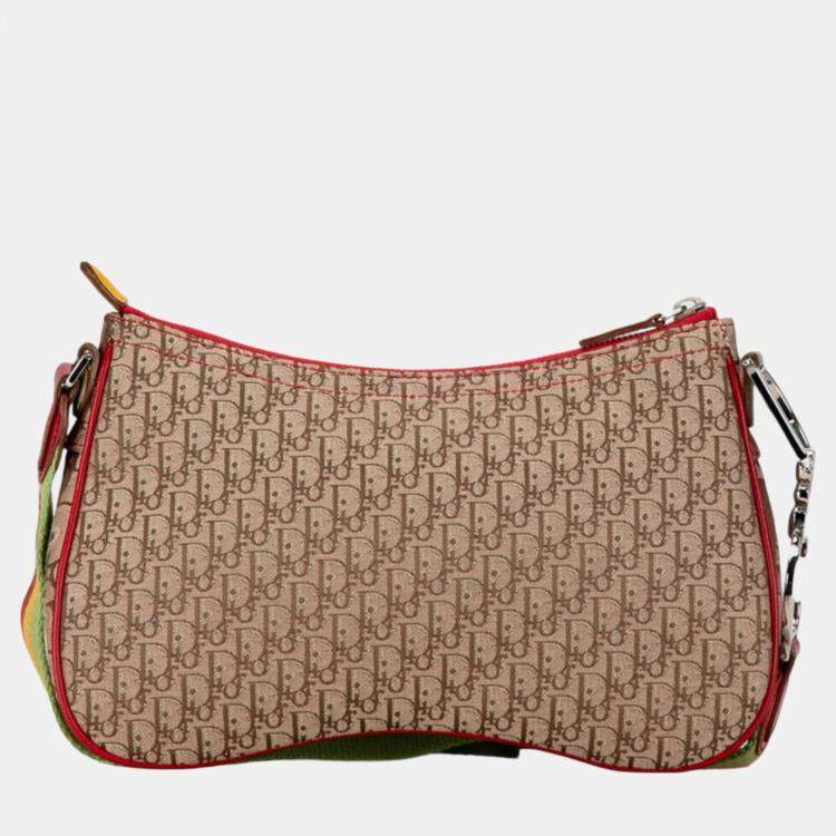 Pre Owned Christian Dior Beige Yellow Canvas Leather Dior Trotter Saddle Rasta Shoulder Bag
