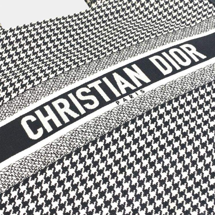 Pre Owned Dior White/Black Houndstooth Book Tote Bag