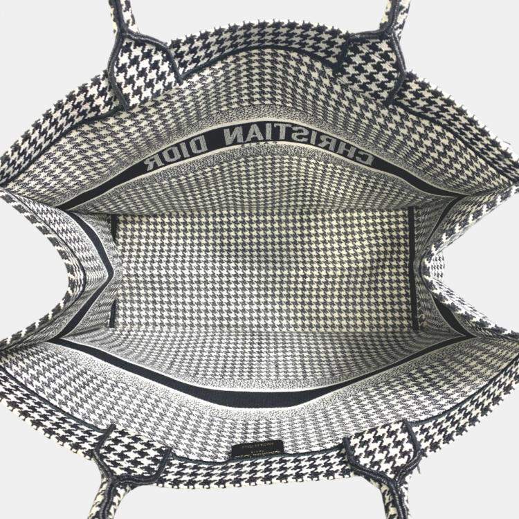 Pre Owned Dior White/Black Houndstooth Book Tote Bag