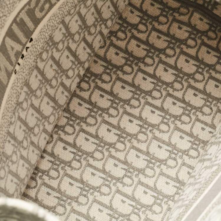 Pre Owned Dior Grey Oblique Embroidered Canvas Medium Book Tote