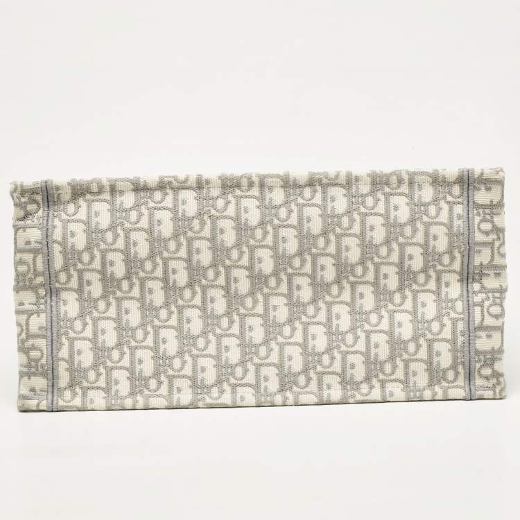 Pre Owned Dior Grey Oblique Embroidered Canvas Medium Book Tote