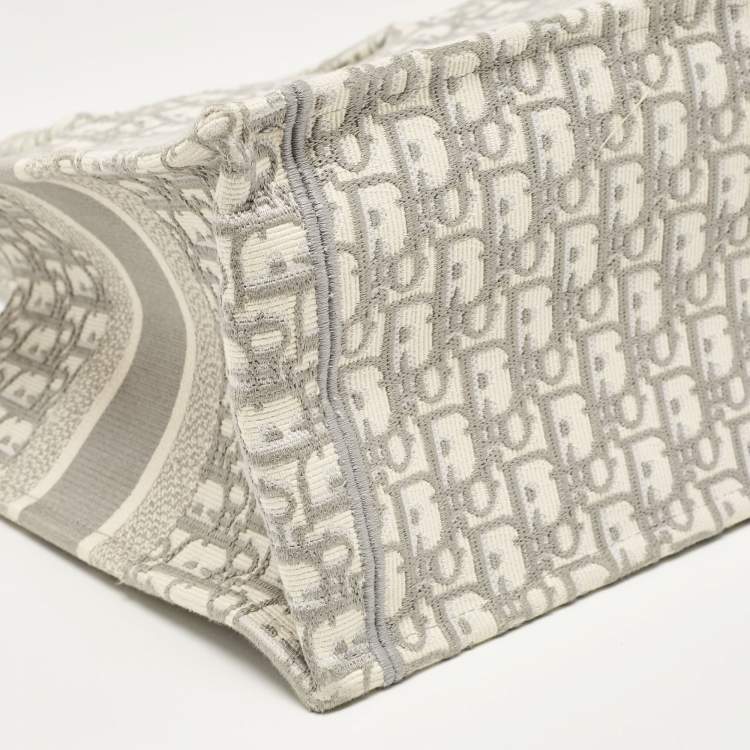 Pre Owned Dior Grey Oblique Embroidered Canvas Medium Book Tote