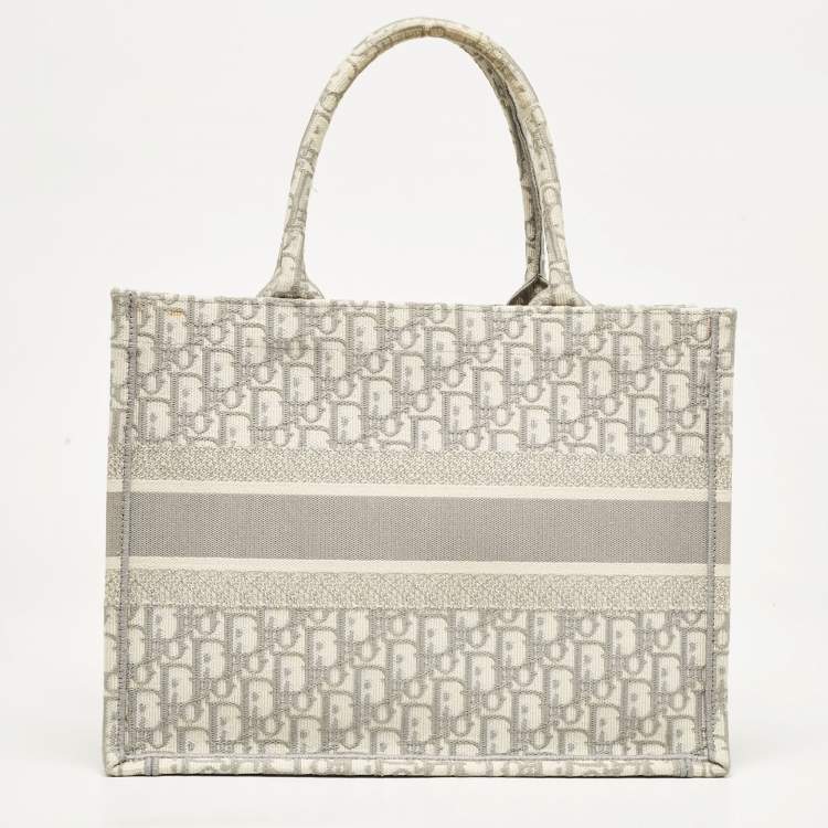 Pre Owned Dior Grey Oblique Embroidered Canvas Medium Book Tote