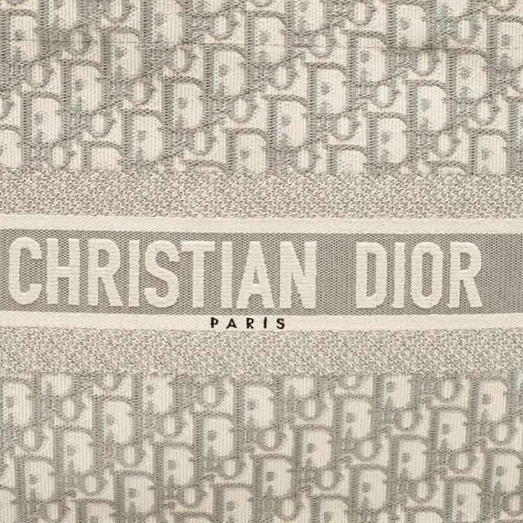 Pre Owned Dior Grey Oblique Embroidered Canvas Medium Book Tote