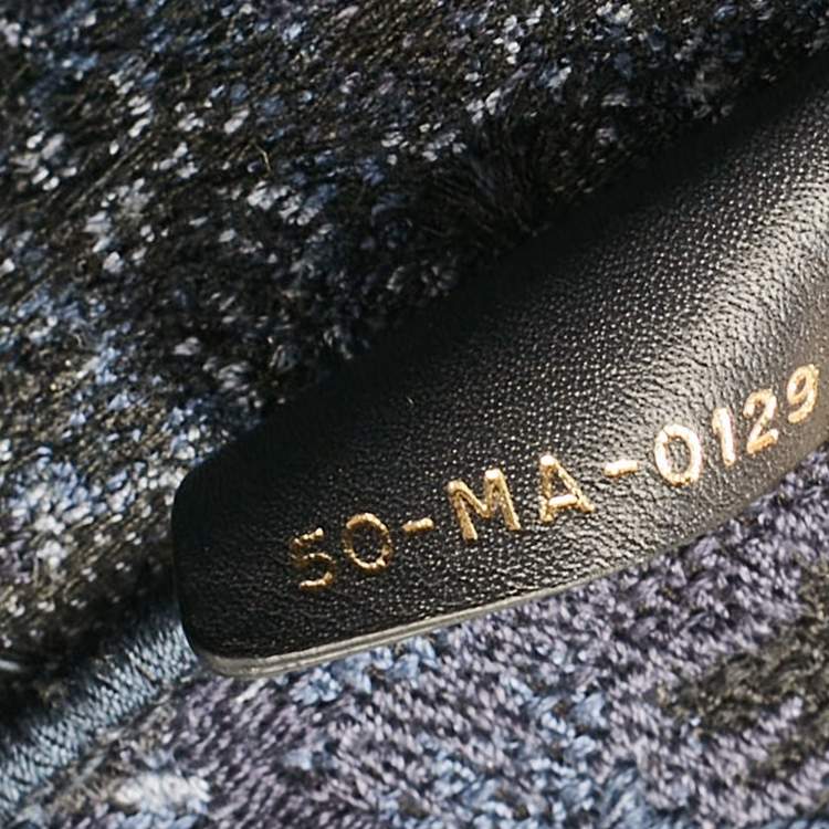 مملوكة مسبقًا Dior Navy Blue Flower Embroidered Denim Large Book Tote