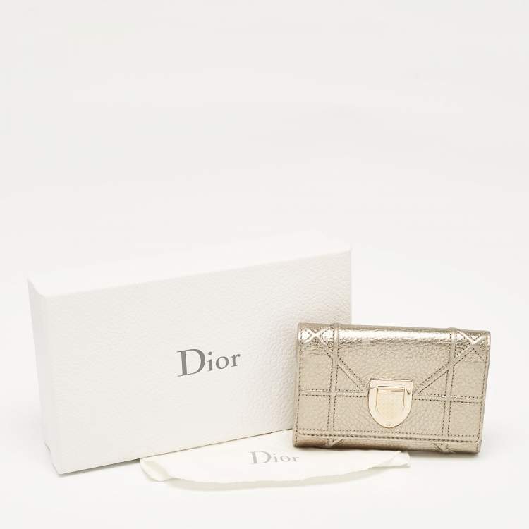 Pre Owned Dior Gold Leather Diorama Trifold Wallet