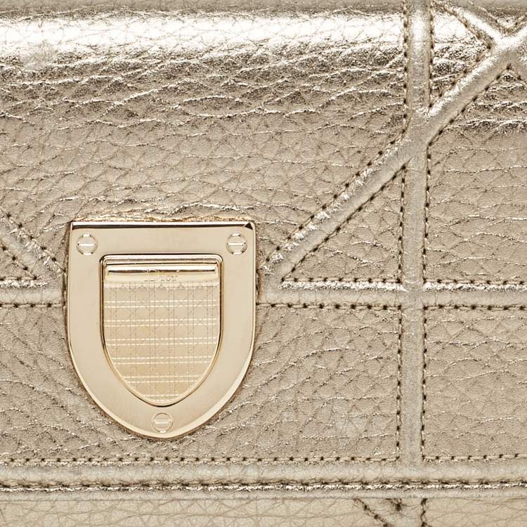 Pre Owned Dior Gold Leather Diorama Trifold Wallet