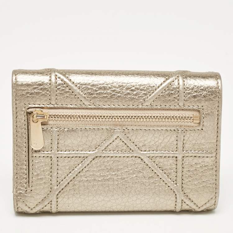 Pre Owned Dior Gold Leather Diorama Trifold Wallet