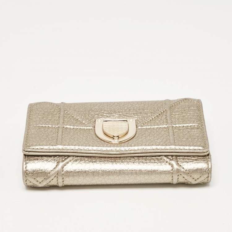 Pre Owned Dior Gold Leather Diorama Trifold Wallet
