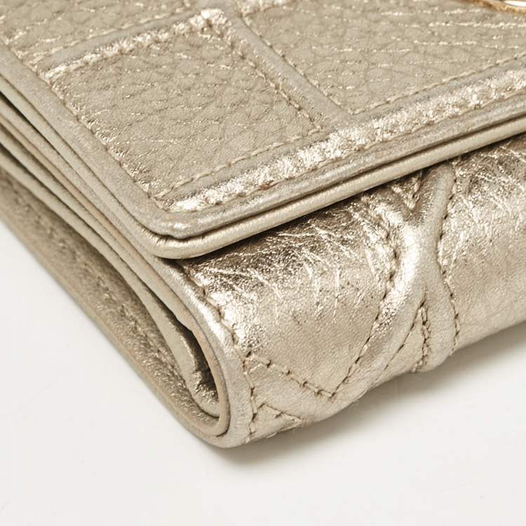 Pre Owned Dior Gold Leather Diorama Trifold Wallet