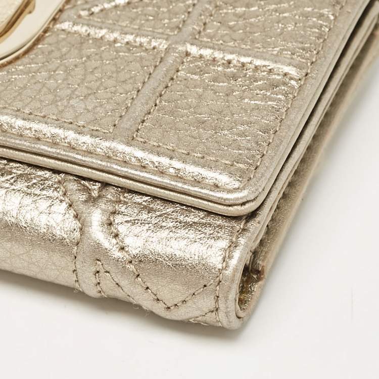Pre Owned Dior Gold Leather Diorama Trifold Wallet