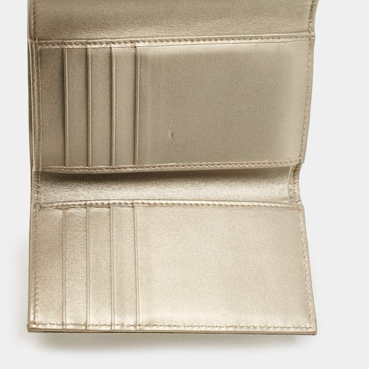 Pre Owned Dior Gold Leather Diorama Trifold Wallet