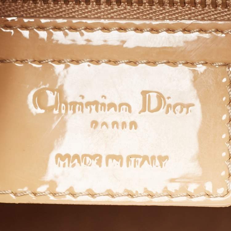 Pre Owned Dior Beige Cannage Patent Leather Large Lady Dior Tote