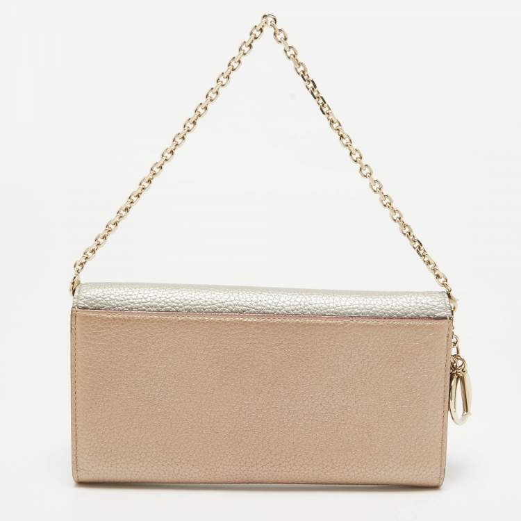Pre Owned Dior Silver/Bronze Leather Flap Continental Chain Wallet