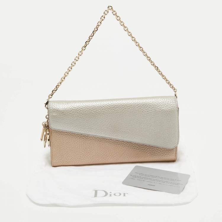 Pre Owned Dior Silver/Bronze Leather Flap Continental Chain Wallet