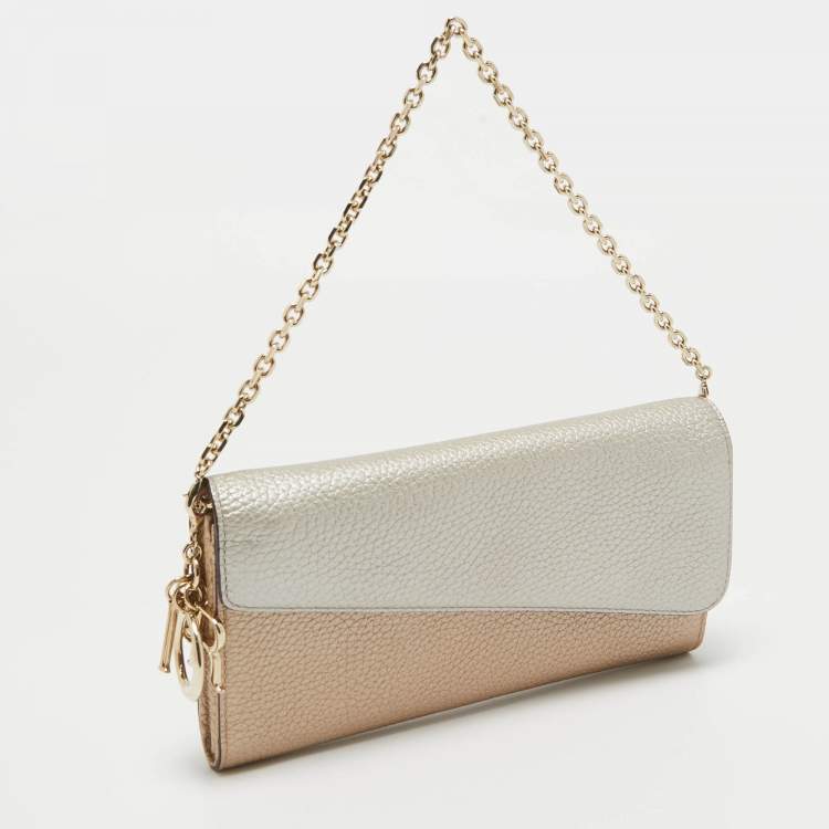Pre Owned Dior Silver/Bronze Leather Flap Continental Chain Wallet
