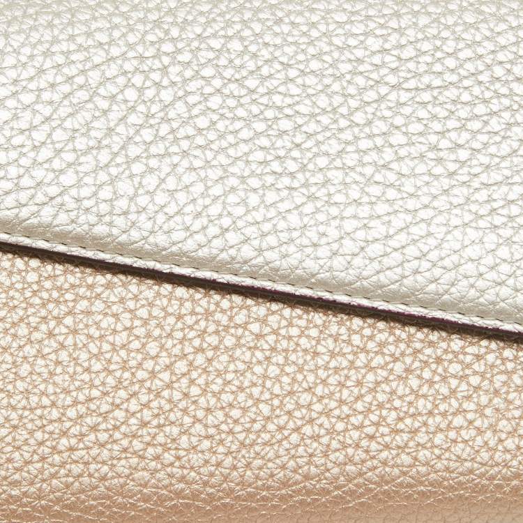 Pre Owned Dior Silver/Bronze Leather Flap Continental Chain Wallet