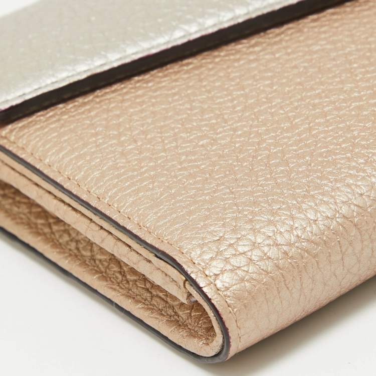 Pre Owned Dior Silver/Bronze Leather Flap Continental Chain Wallet