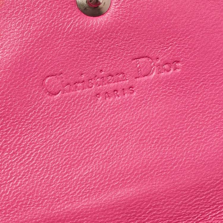 Pre Owned Dior Pink Cannage Leather Lady Dior Wallet on Chain