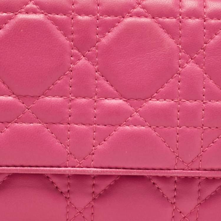 Pre Owned Dior Pink Cannage Leather Lady Dior Wallet on Chain