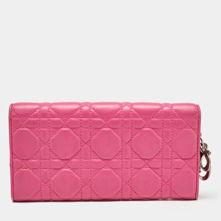 Pre Owned Dior Pink Cannage Leather Lady Dior Wallet on Chain