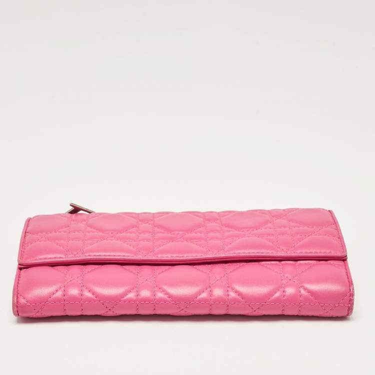 Pre Owned Dior Pink Cannage Leather Lady Dior Wallet on Chain