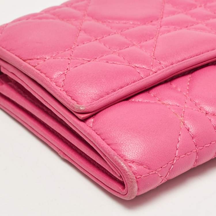 Pre Owned Dior Pink Cannage Leather Lady Dior Wallet on Chain